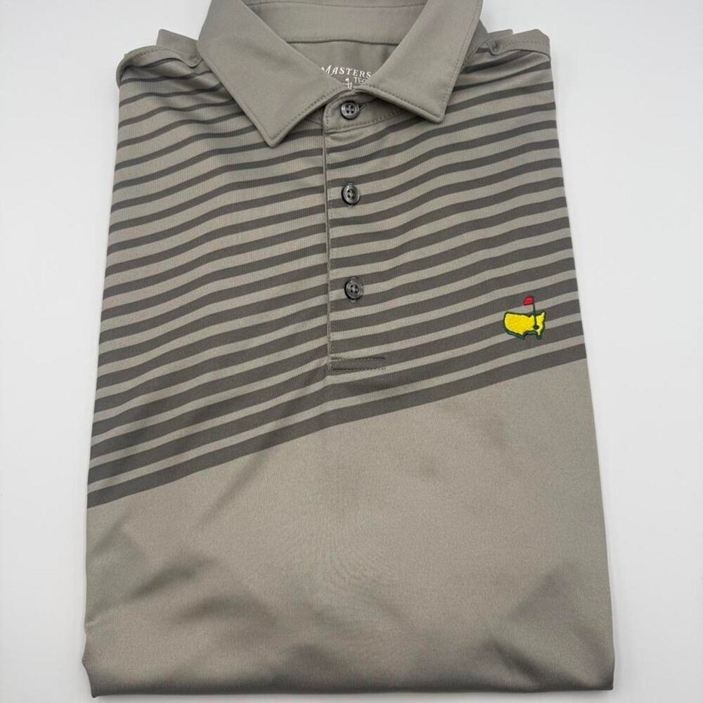 The masters golf polo light grey dark grey stripe size medium (small stain)